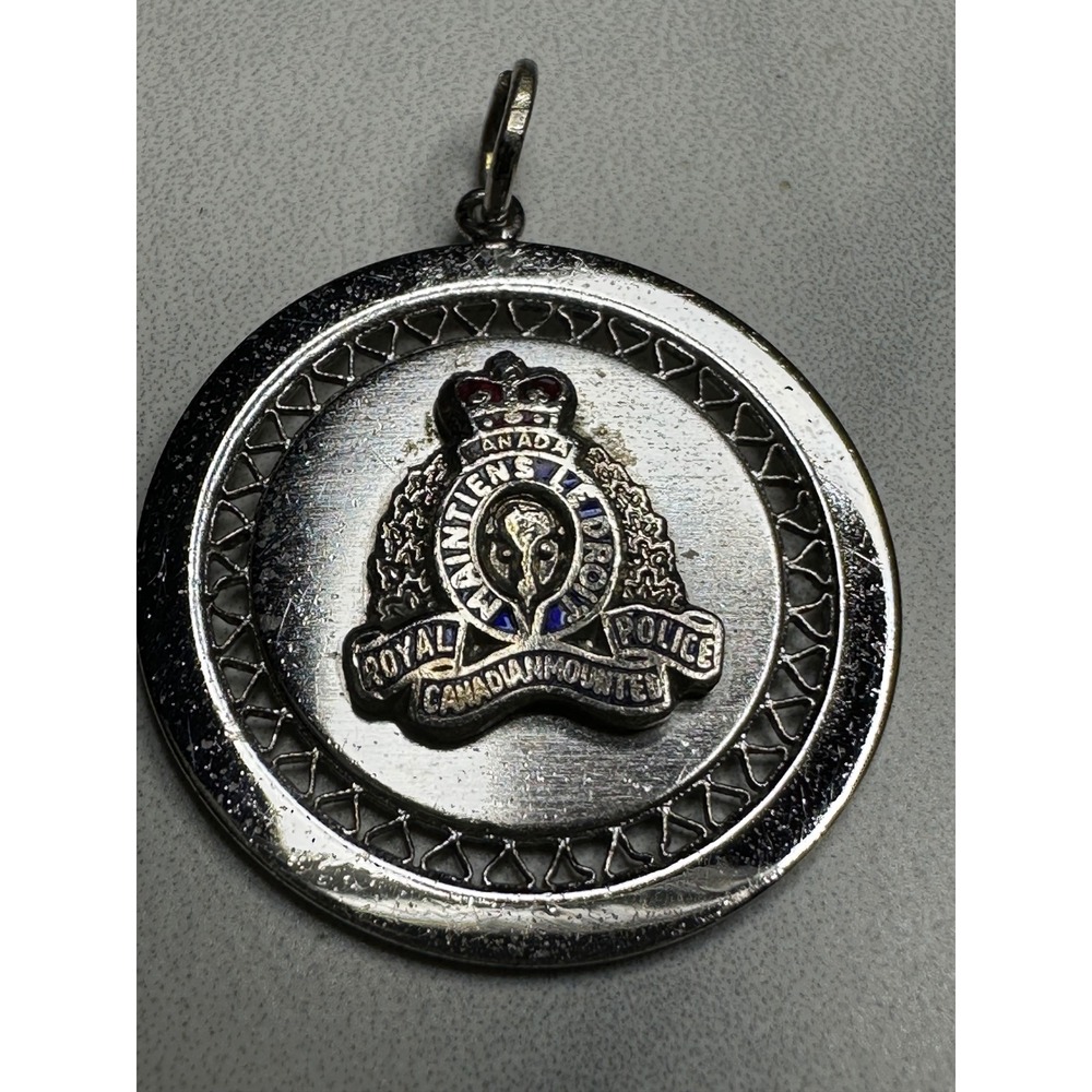 Vintage Anson Sterling Silver Royal Canadian Mounted Police RCMP Enamel Pendant